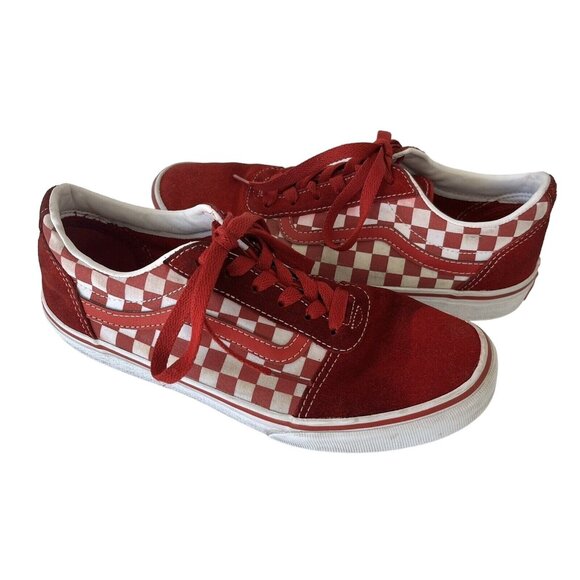 vans old skool red and white youth sz 5.5 lace up checkered - Picture 1 of 10